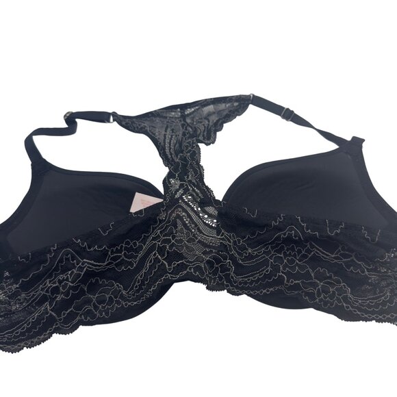 Candies Lace Racerback Bra Front Hook Closure Black Padded Style Size 34B - Picture 3 of 4